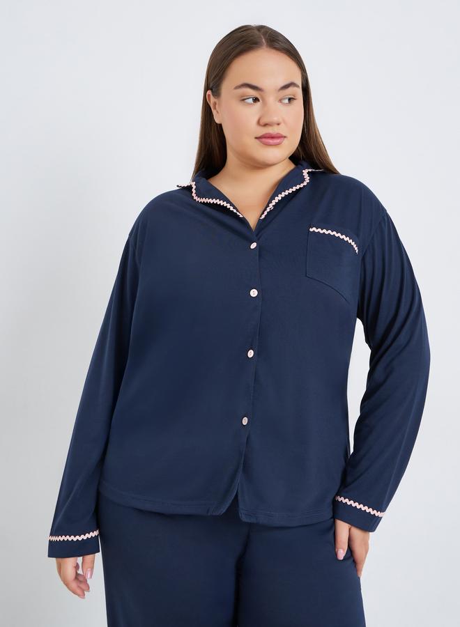 Styli Plus Size Rick Rack Trim Shirt and Pyjama Set - Image 3